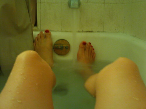 My toes and legs in bath