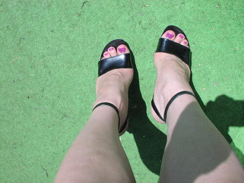 Backyard walking in black heels