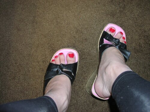 Wearing my pink wedges