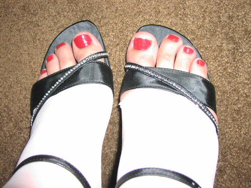 Toenails painted red