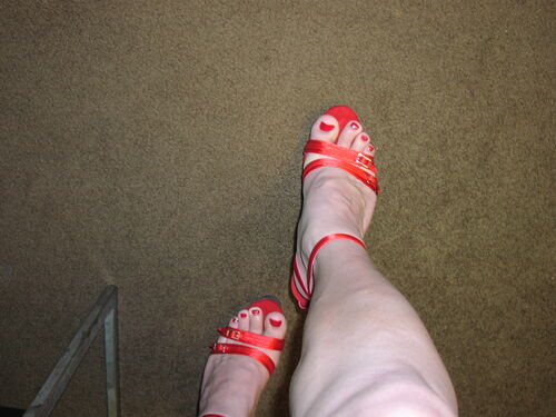 Walking in red high heels